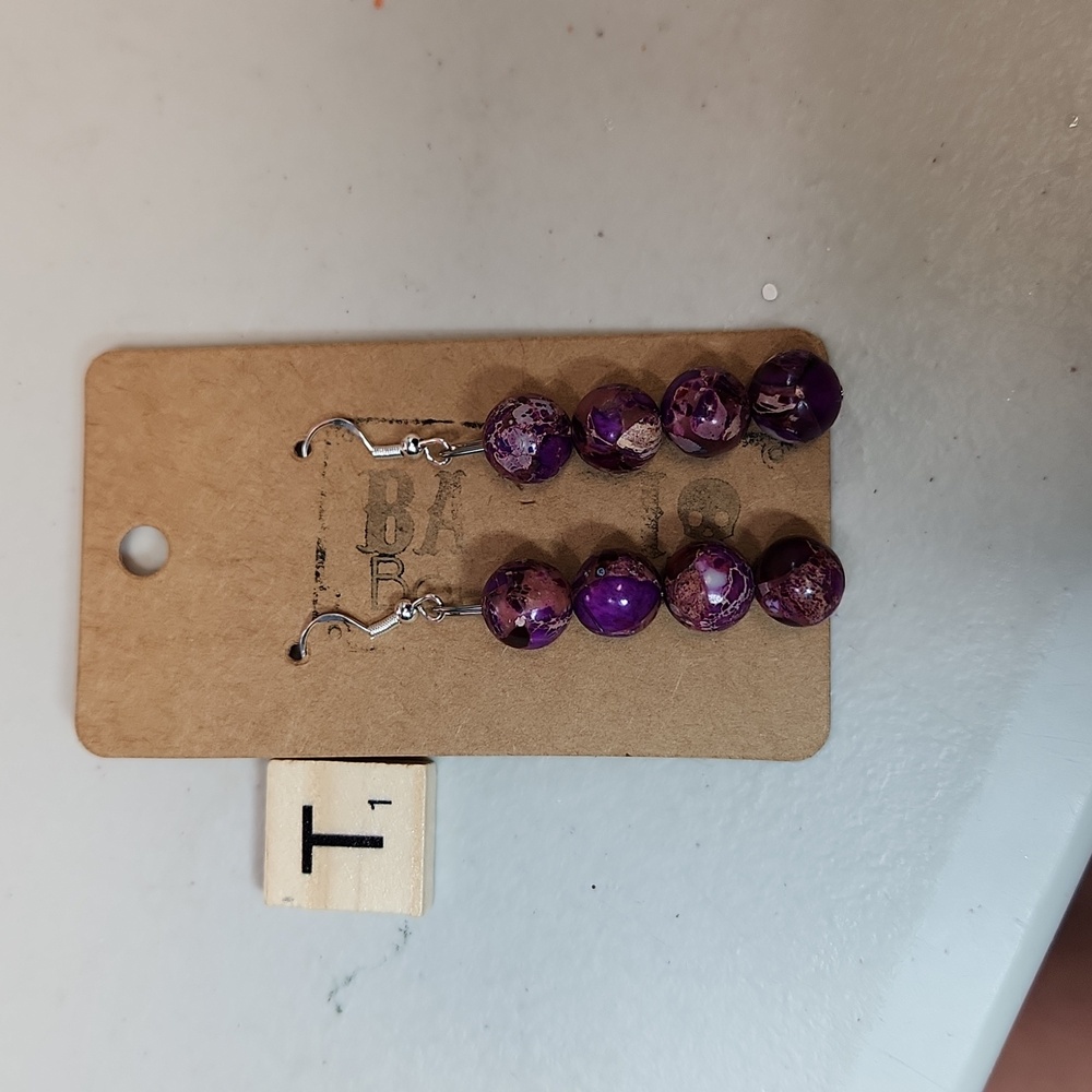 Hand Crafted Agate Multicolored Round Beads 925 Hardware Earrings - Picture 4 of 4